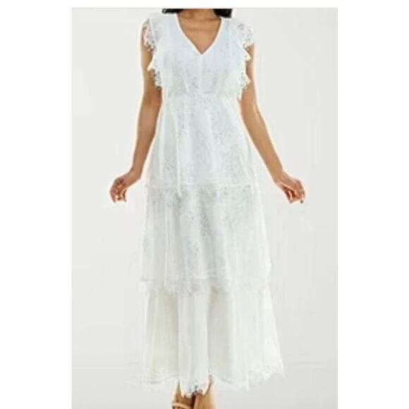 Premier Amour White Lace Tiered V-Neck Maxi Dress Sz 6 #342 - Picture 6 of 6
